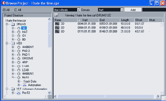 ������������� ������� � ���� Browse Project