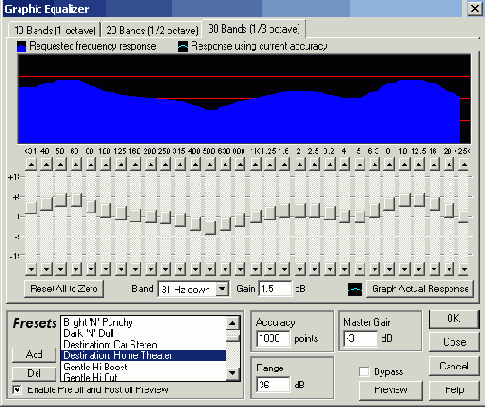 Graphic Equalizer открывает окно многополосного