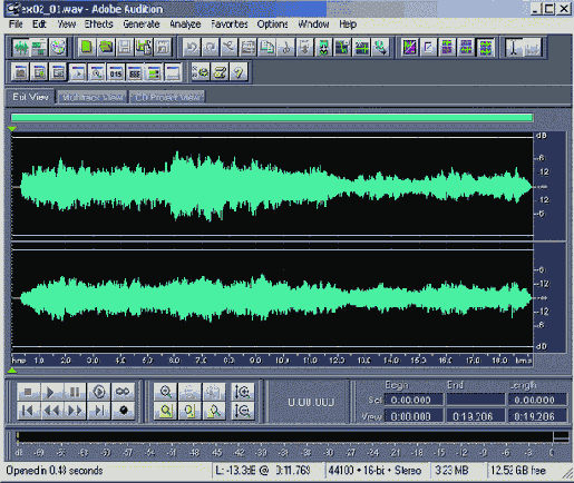 Наблюдаем волновые формы и воспроизводим файл