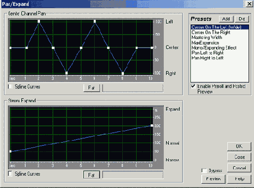 Pan / Expand— расширение стереопанорамы, панорамирование среднего канала