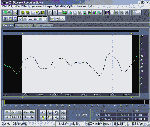 Перемещаем границы выделенного фрагмента к точкам нулевого уровня