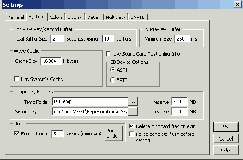 Системные установки программы (вкладка System)