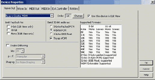 Устройства вывода цифрового звука (вкладка Wave Out)