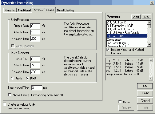Вкладка Attack/Release