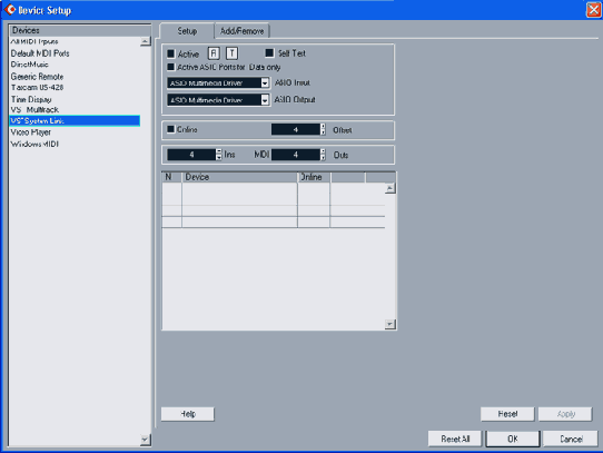���� Device Setup, ������ VST System Link