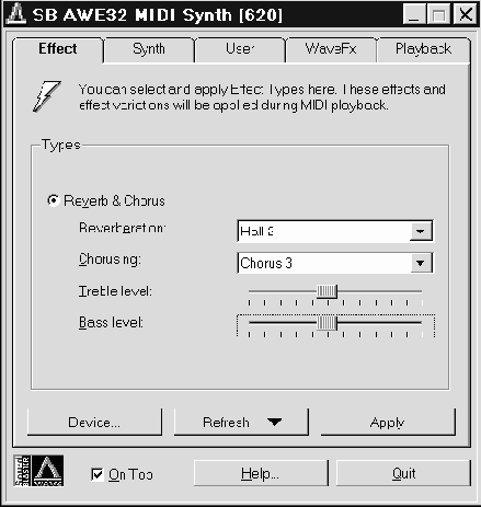 Awe control panel — панель управления ресурсами звуковой карты
