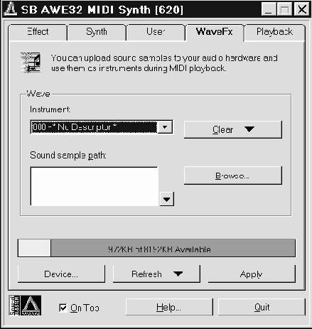 Awe control panel — панель управления ресурсами звуковой карты