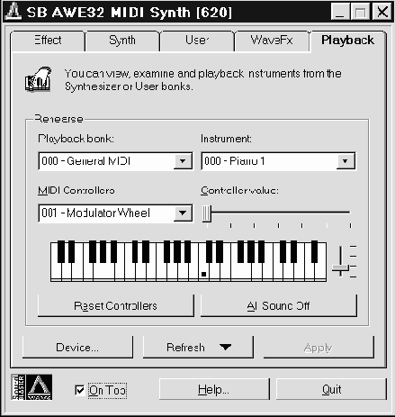 Awe control panel — панель управления ресурсами звуковой карты
