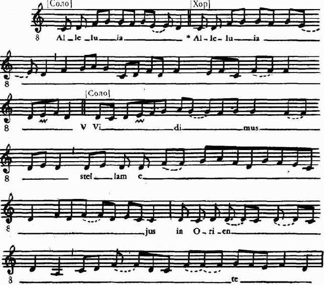 Григорианский хорал. Аллилуйя «Vidimus stellam» - Лад 2 (гиподорийский)