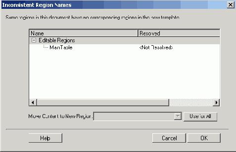 Диалоговое окно Inconsistent Region Names