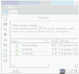Кнопка Refresh Site List панели Assets