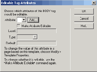Диалоговое окно Editable Tag Attributes
