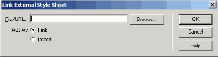 Диалоговое окно Link External Style Sheet