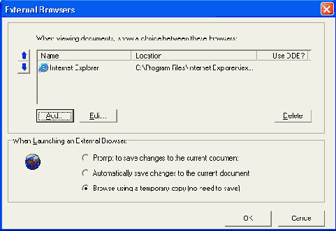 Конфигурирование внешних броузеров