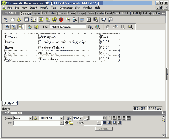 �������� �������� ������������ ������ � Dreamweaver MX