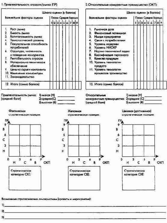 Форма для стратегического анализа продуктовых групп (СХЕ) и разработки альтернатив их развития