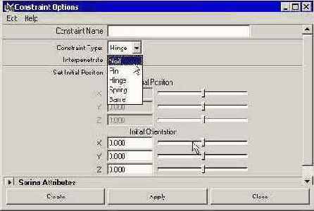 ����� ����������� ������������ � ���� ������� Constraint Options