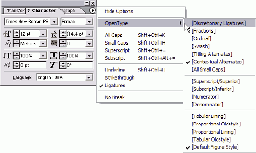 ������� OpenType � ������� Character