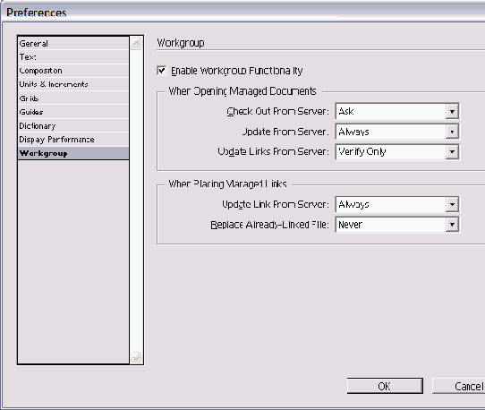 ���������� ���� Preferences � ��������� ���������� Workgroup