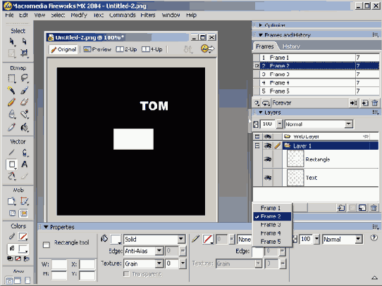 Кадры можно выбрать в панели Layers