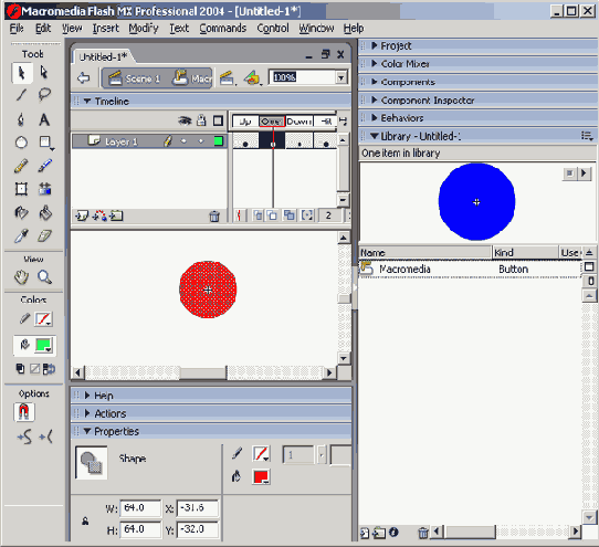 Разные состояния кнопки созданы на ее шкале времени