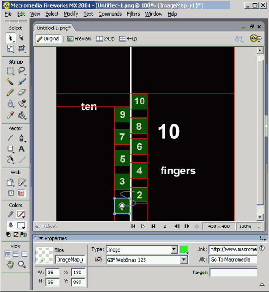 Слайсы созданы URL введен в окне свойств
