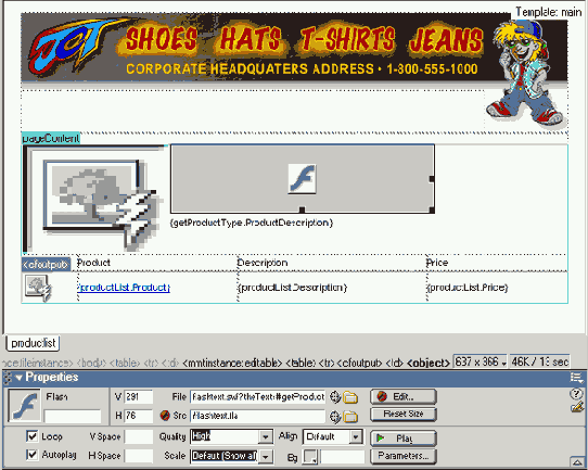 Текстовое поле Flash помещено