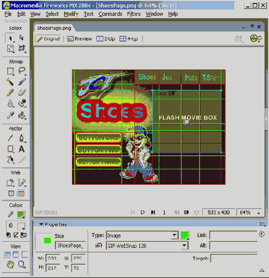В окне свойств показаны размеры