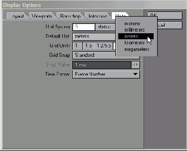 � ���� Default Units ���������� �������� meters