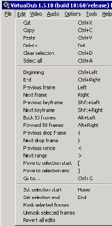 VirtualDub: удаление ненужных фрагментов