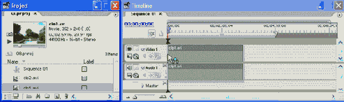 Перетаскивание клипа в окно Timeline