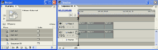 Вставка сразу нескольких клипов из окна Project