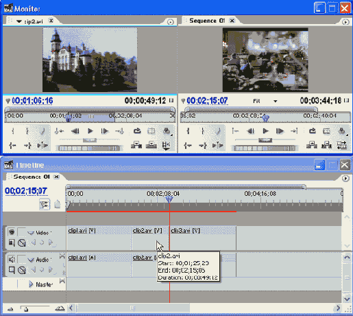 Вставка клипа в линию редактирования