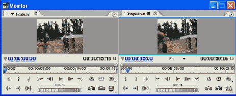 Просмотр клипов и фильмов в окне Monitor