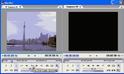 Просмотр клипов в окне Monitor