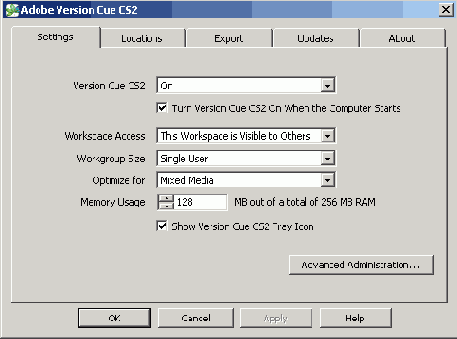 ��������� �������������� ������������ Version Cue 