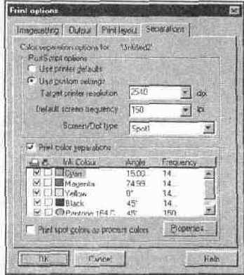 ���������� ���� Print options ������� Separations