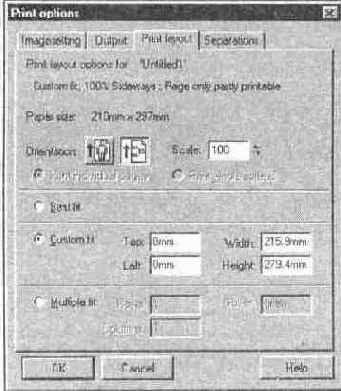 ���������� ���� Print options ������� Print layout