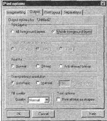 ���������� ���� Print options ������� Output