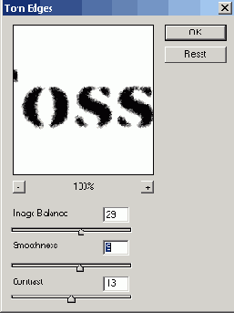 �������� Filter > Sketch (�����) > Torn Edges (������ ����)