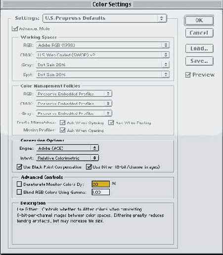 ����� Advanced Mode ����������� ���� Color Settings