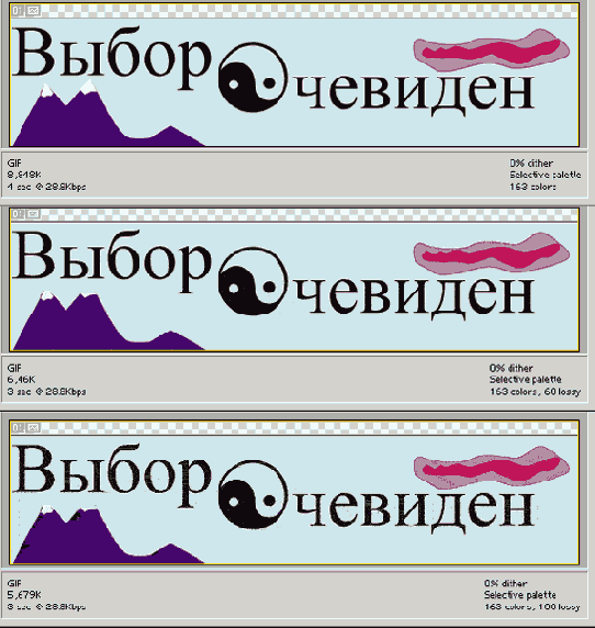 GIF����������� � 0% 60% � 100% ���������� Lossy