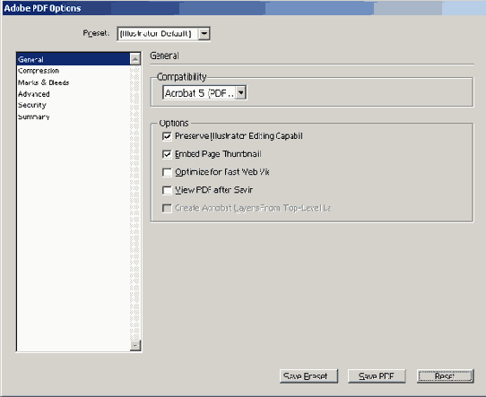 ���� Adobe PDF Options