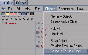 ������������ ������ � ���������� � ������� ������� Objects > Spline to Position Track