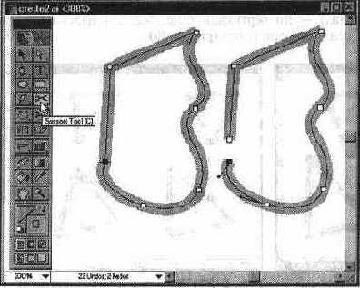 Разбиение узла с помощью инструмента Scissors (Ножницы)
