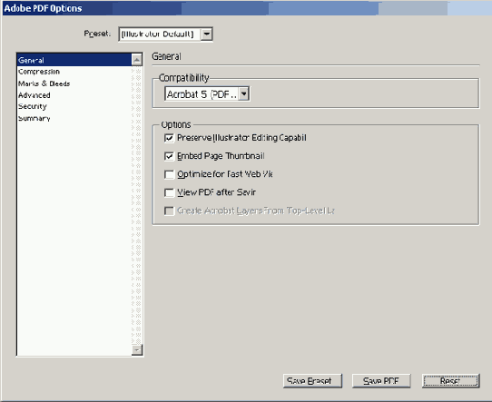 ���� Adobe PDF Options
