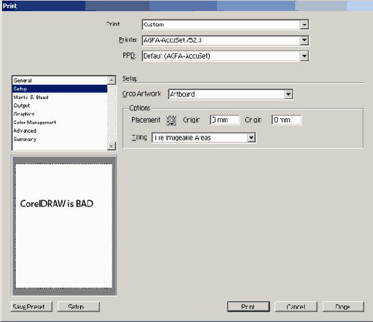 ���� Print ������� Setup