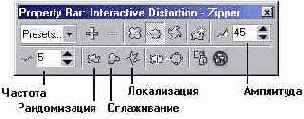 Панель атрибутов инструмента Interactive Distortion при выборе деформации зигзага