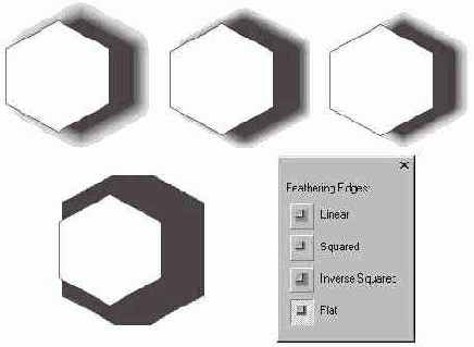 Влияние типа размывания на внешний вид тени и альтернативы раскрывающегося списка Feathering Edges