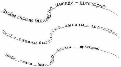 Регулирование горизонтальных интервалов в текстеразмещенном на траектории, инструментом Shape